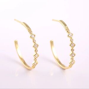 Gold Square Hoop Earrings with Zircons